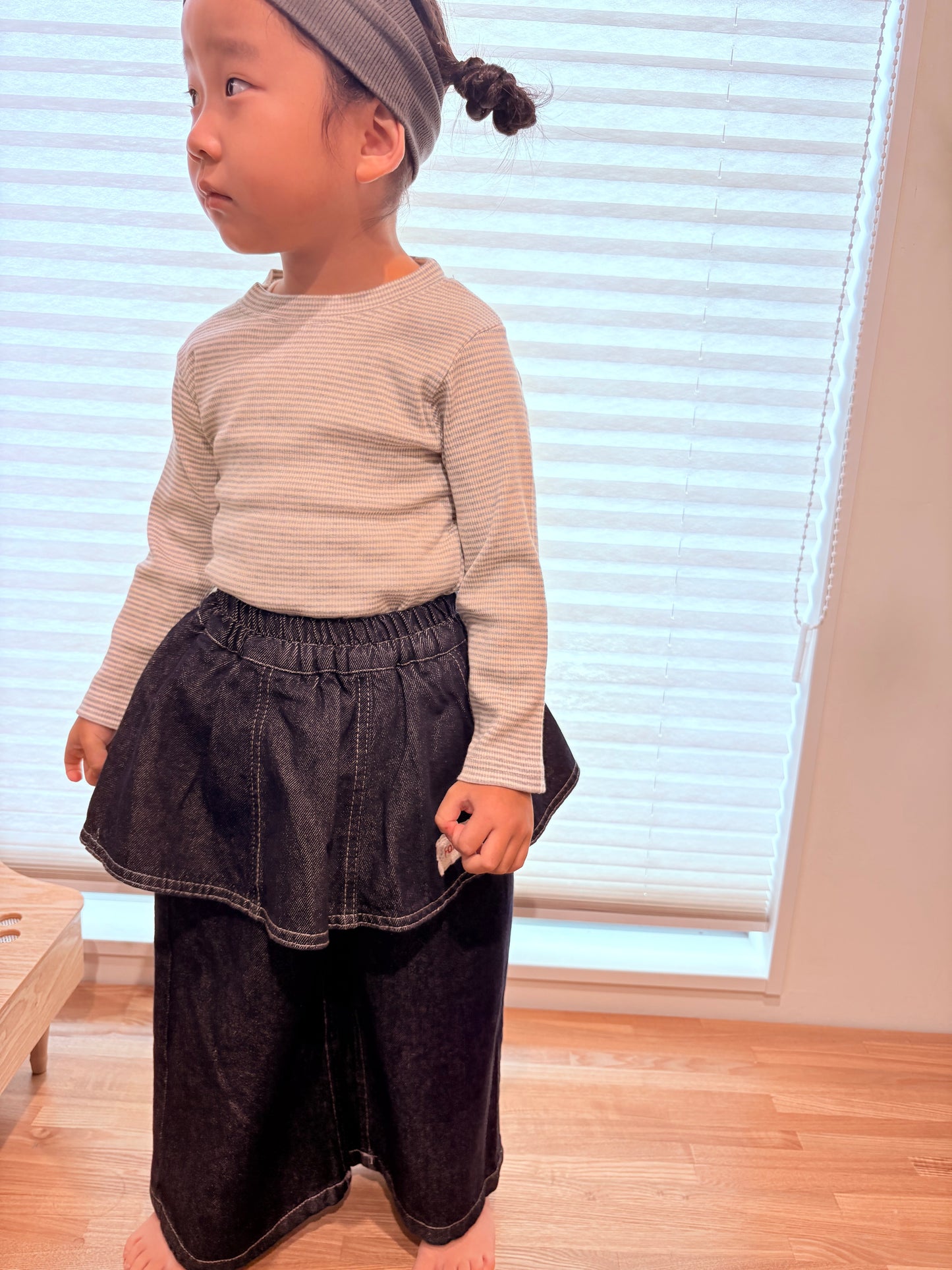 即納❄︎ Denim wide pants with peplum frills