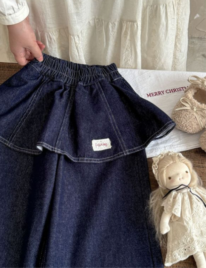 即納❄︎ Denim wide pants with peplum frills