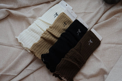 即納❄︎Ribbon Embroidered Knit Leg Warmers
