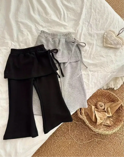 リボン付きスカートレイヤードパンツ