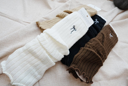 即納❄︎Ribbon Embroidered Knit Leg Warmers