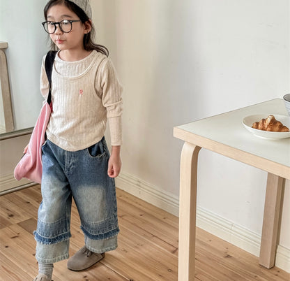 即納❄︎R Embroidered Ribbed Long Sleeve Top