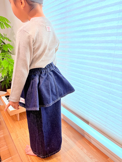 即納❄︎ Denim wide pants with peplum frills