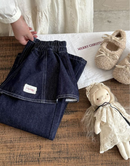 即納❄︎ Denim wide pants with peplum frills