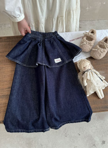 即納❄︎ Denim wide pants with peplum frills