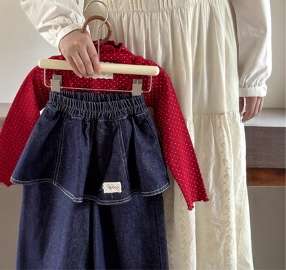 即納❄︎ Denim wide pants with peplum frills