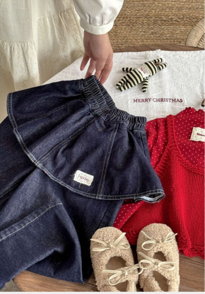 即納❄︎ Denim wide pants with peplum frills